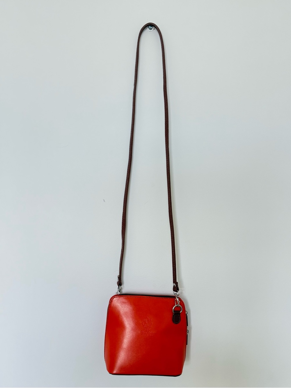 Vera Pelle Genuine Leather Orange Crossbody Bag